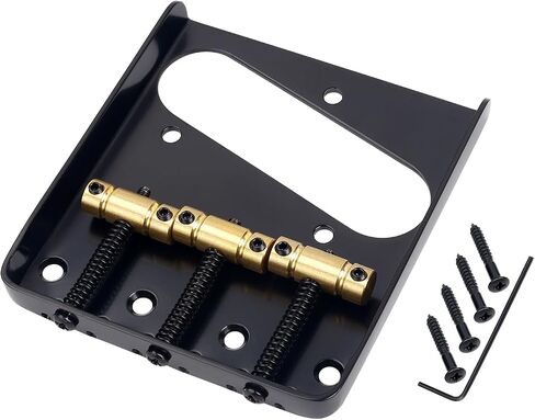 Banworks Fixed Bridge Tailpiece Non-Tremolo 6-String Tailpiece 54mm (2-1/8") String Through Body Fixed Hardtail Bridge with 3 Brass Saddles for Squier Tele Electric Guitar JT/GDQQ-05 Black in Saudi Arabia