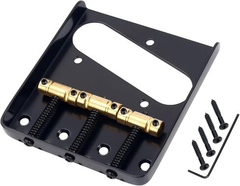 Banworks Fixed Bridge Tailpiece Non-Tremolo 6-String Tailpiece 54mm (2-1/8") String Through Body Fixed Hardtail Bridge with 3 Brass Saddles for Squier Tele Electric Guitar JT/GDQQ-05 Black in Saudi Arabia
