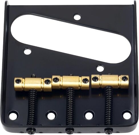 Banworks Fixed Bridge Tailpiece Non-Tremolo 6-String Tailpiece 54mm (2-1/8") String Through Body Fixed Hardtail Bridge with 3 Brass Saddles for Squier Tele Electric Guitar JT/GDQQ-05 Black in Saudi Arabia