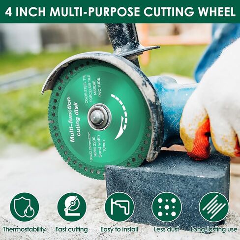 10 Pack 4 Inch Cutting Discs for Angle Grinder 7/8'' Arbor, Max 13,000 RPM, Smooth Cutting in Seconds, Multifunctional Cutting Saw Blade for Ceramic Tile Metal Wood (Green) in Kuwait