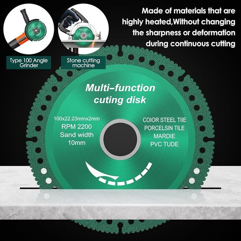 10 Pack 4 Inch Cutting Discs for Angle Grinder 7/8'' Arbor, Max 13,000 RPM, Smooth Cutting in Seconds, Multifunctional Cutting Saw Blade for Ceramic Tile Metal Wood (Green) in Kuwait