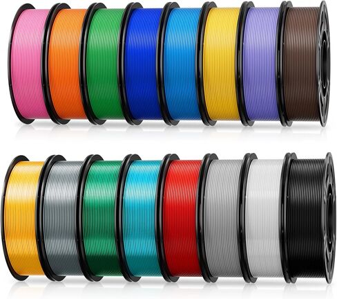 16 Colors PLA Filament 1.75mm Bundle, 250g per Spool, 16 Rolls, 4kg Total, 3D Printer Filament, Individually Vacuum Packed, Dimensional Accuracy +/- 0.02mm in Kuwait
