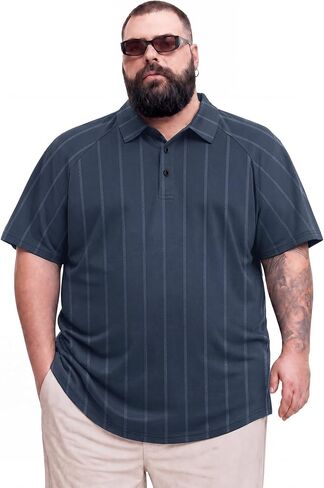 Big and Tall Mens Polo Shirts Moisture Wicking Sport Golf Shirt | Fits 6'1" & Up,Quick-dry,Breathable,Lightweight,Soft,Cooling,UPF50+,Raglan sleeves,Rounded hem,Striped,Elasticity,Casual in Kuwait