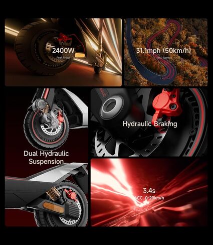 NAVEE UT5 Max Electric Scooter, 31.1 mph Speed, 62.1 Miles Range, 2400W Peak Motor, Dual Hydraulic Suspension & Disc Brake, 12" Self-healing Tubeless Tires, Flash Charging, Scooter for Adults, UL 2272 in Kuwait