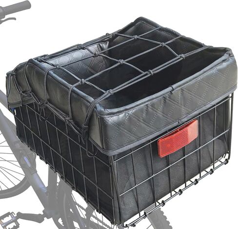 Large Bike Rear Basket Thickened Folding Bicycle Basket with Leather Liner Bag Waterproof Cover Cargo Net Quick Release in Kuwait