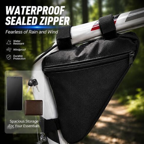 Triangle Bike Frame Bag, Waterproof Reflective Zippered Storage Pouch for MTB Mountain Road Bike Cycling Use (Black) in Kuwait