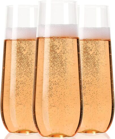 30 Plastic Stemless Champagne Flutes - Disposable Unbreakable 9 Oz toasting glasses, With Gold rim | Reusable, Clear, Fancy & Shatterproof Champagne Glasses - Ideal for Weddings, Birthdays, Parties in Kuwait