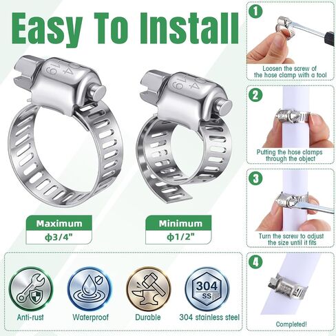 Shimeyao 300 Pcs Hose Clamp Assortment Kit 1/2'' - 3/4'' (13-19Mm) 304 Stainless Steel Hose Clamps Bulk Worm Gear Fuel Line Clip for Automotive Plumbing Intercooler Tube Pipe Radiator in Kuwait