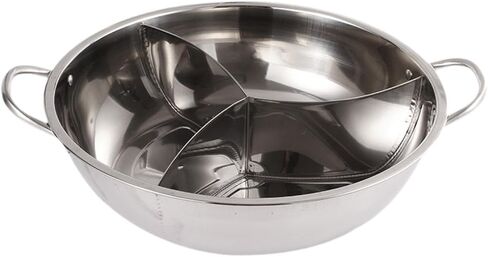 Hotpot Pot Stainless Steel Divided Cooking Pot with Handles Shabu Three Compartment Suitable for Family Gathering, 38cm in Kuwait