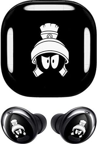 ملصق صوتي من Skinit متوافق مع Samsung Galaxy Buds Pro - تصميم Warner Bros Marvin The Martian باللونين الأسود والأبيض المرخص رسميًا in Kuwait