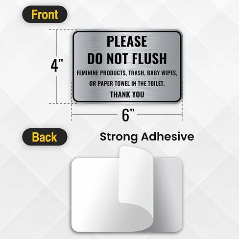 1PC Do Not Flush Sign For Bathroom, 6 x 4 Inches - Brushed Silver Aluminum - Adhesive - No Feminine Products Do Not Flush Anything Except Toilet Paper Sign in Kuwait