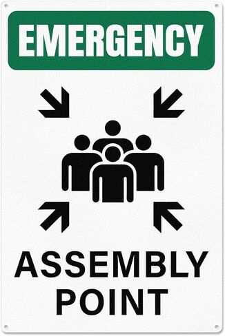 Emergency Assembly Point Sign with Pre-Drilled Holes 18 × 12 Inches Reflective Aluminum Waterproof Signage for Warehouse School Hospital in Kuwait