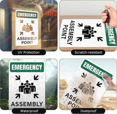 Emergency Assembly Point Sign with Pre-Drilled Holes 18 × 12 Inches Reflective Aluminum Waterproof Signage for Warehouse School Hospital in Kuwait