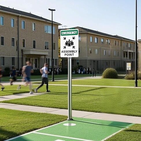 Emergency Assembly Point Sign with Pre-Drilled Holes 18 × 12 Inches Reflective Aluminum Waterproof Signage for Warehouse School Hospital in Kuwait