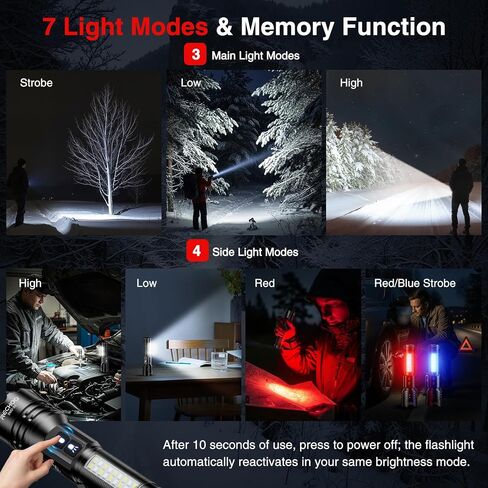 RECHOO Rechargeable Flashlights High Lumens, 7Modes Dual-Switch Flashlight Rechargeable with LCD Digital Display, Super Bright Flashlight Powerful Flash Light LED Flashlights for Home Camping in Saudi Arabia