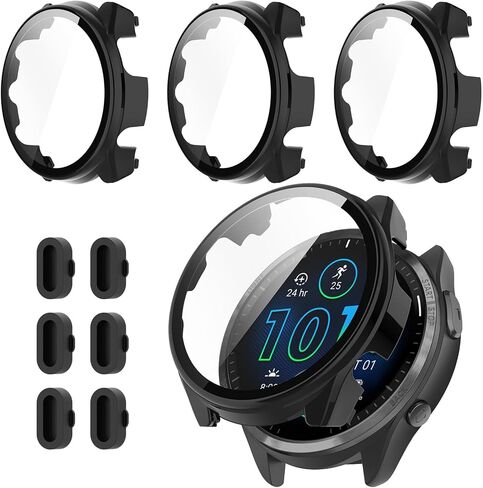 3+6 Pack for Garmin Forerunner 965 Screen Protector Case with Charger Port[Full Coverage], Hard PC Bumper All-Around Protective Accessories Built-in 9H Tempered Glass Film in Kuwait