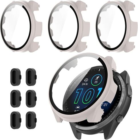 3+6 Pack for Garmin Forerunner 965 Screen Protector Case with Charger Port[Full Coverage], Hard PC Bumper All-Around Protective Accessories Built-in 9H Tempered Glass Film in Saudi Arabia