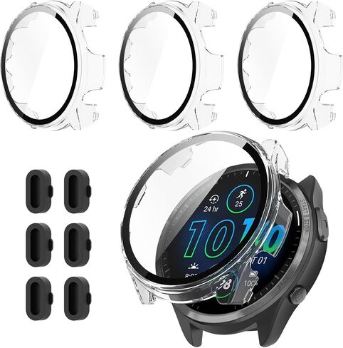 3+6 Pack for Garmin Forerunner 965 Screen Protector Case with Charger Port[Full Coverage], Hard PC Bumper All-Around Protective Accessories Built-in 9H Tempered Glass Film in Saudi Arabia