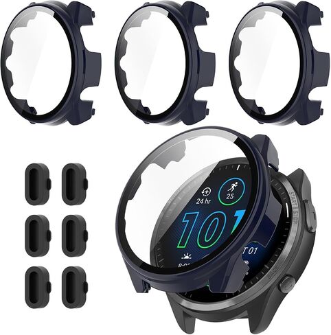 3+6 Pack for Garmin Forerunner 965 Screen Protector Case with Charger Port[Full Coverage], Hard PC Bumper All-Around Protective Accessories Built-in 9H Tempered Glass Film in Saudi Arabia