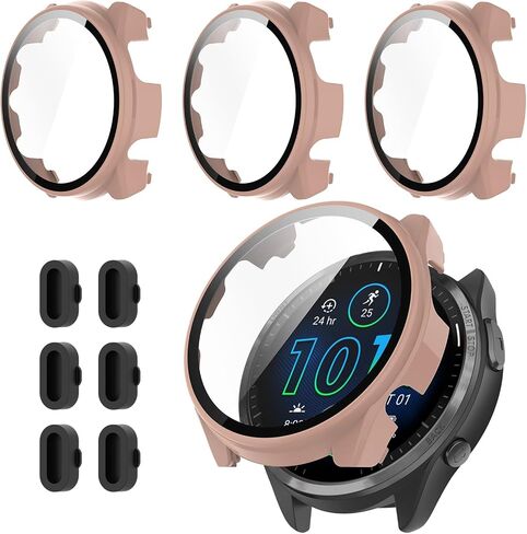 3+6 Pack for Garmin Forerunner 965 Screen Protector Case with Charger Port[Full Coverage], Hard PC Bumper All-Around Protective Accessories Built-in 9H Tempered Glass Film in Saudi Arabia