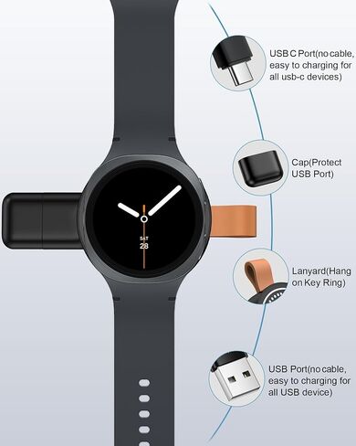 Galaxy Watch 8 Charger, 3 in 1 USB C Magnetic Wireless Fast Charging Dock with USB A Adapter for Samsung Watch Ultra, Travil Essential Portable Wireless Charger for Samsung Galaxy Watch8 Classic 7 6 5 in Kuwait
