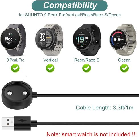 Charger for SUUNTO 9 Peak Pro/Vertical/Race/Race S/Ocean/Nautic (3.3ft/1m) | Replacement Charging Dock with USB Cable Cord for SUUNTO GPS Sport Watch in Kuwait