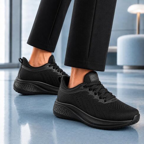 Men's Slip Resistant Work Shoes, Black Lightweight Comfortable Non-Slip Chef Sneakers for Kitchen Restaurant Food Service, Zapatos de Trabajo para Hombres - Black -6.5~13 in Kuwait