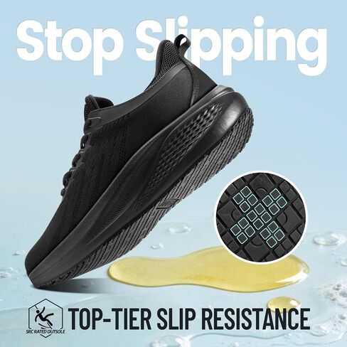 Men's Slip Resistant Work Shoes, Black Lightweight Comfortable Non-Slip Chef Sneakers for Kitchen Restaurant Food Service, Zapatos de Trabajo para Hombres - Black -6.5~13 in Kuwait