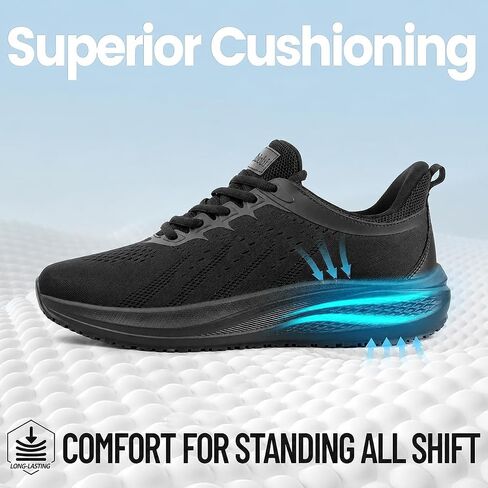 Men's Slip Resistant Work Shoes, Black Lightweight Comfortable Non-Slip Chef Sneakers for Kitchen Restaurant Food Service, Zapatos de Trabajo para Hombres - Black -6.5~13 in Kuwait