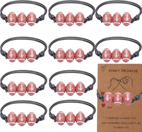 Sports Bracelets 10-Pack, Team Spirit Beaded Bracelets with Inspirational Cards, Basketball Football Baseball Tennis Themed, Adjustable Cord, Gifts for Players Coaches Fans in Kuwait