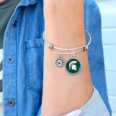 From the Heart Michigan State Spartans Olivia Bracelet Silver Twisted Wire Jewelry Gift MSU in Kuwait