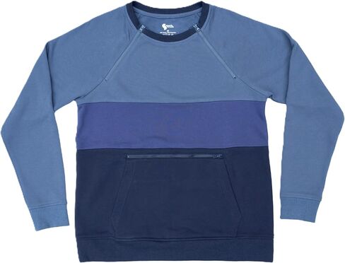 Spoonie Threads Denim Colorblock Adult Zip Access Crewneck Sweatshirt in Kuwait