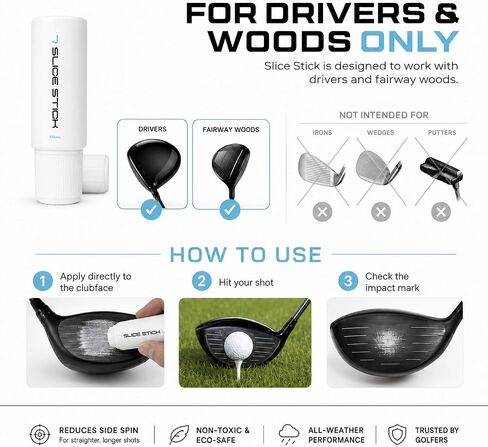 SE7EN Slice Stick Golf Clubface Gel, 50mL Anti Slice Golf Stick for Drivers & Woods, Impact Feedback Golf Training Aid, Helps Reduce Side Spin, Promotes Sweet Spot Contact, Pocket Size Golf Swing Aid in Kuwait