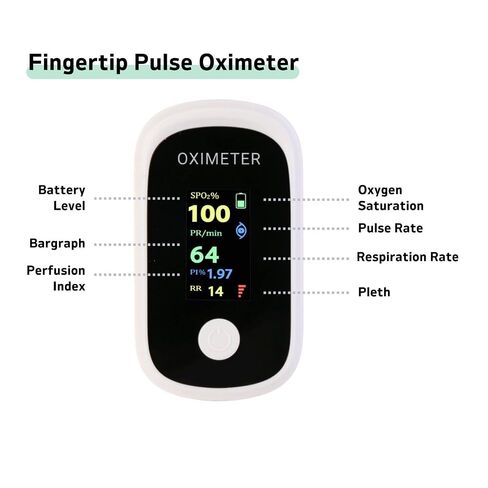Pulse Oximeter with Respiration, Finger Pulse Oximeter Oxygen Monitor, SpO2 Blood Oxygen Saturation Monitor with Pulse Rate & Perfusion Index, Fast Accurate Readings, OLED Display, Portable for Sports & Home Use in Kuwait