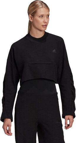 adidas Women's Yoga Crop Crew Sweatshirt, Black in Kuwait