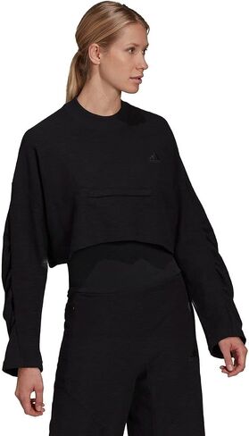 adidas Women's Yoga Crop Crew Sweatshirt, Black in Kuwait
