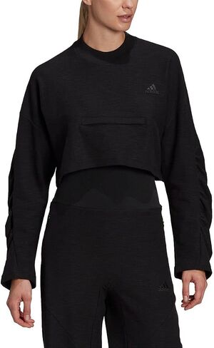 adidas Women's Yoga Crop Crew Sweatshirt, Black in Kuwait