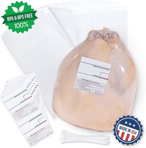 Poultry Shrink Bags (13x20) Zip Ties and Labels, 3 MIL, BPA/BPS Free, 3MIL, MADE IN USA (50) in Kuwait