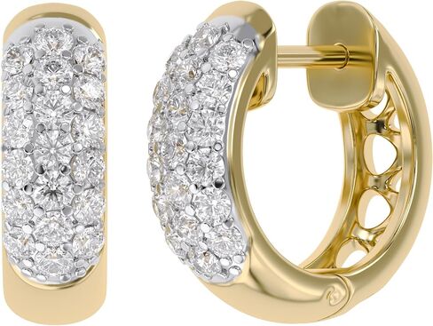Savearth Diamonds 1/2 Ct. T.W Round Cut Lab ابتكر Moissanite Diamond Three Row Huggie Hoop أقراط في الذهب 14K على الفضة الإسترليني (Clarity VVS1 ، 0.50 CTTW) in Kuwait