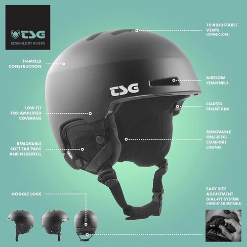 TSG Winter Helmet, Tweak, Satin Black, S/M, Skiing, Snowboarding, for Men and Women, in Mold, Low Fit, Removable Ear Pads, Goggle Lock, 10 Vents, Coated Front Rim, Dual Fit, Adjustable Paddings in Kuwait