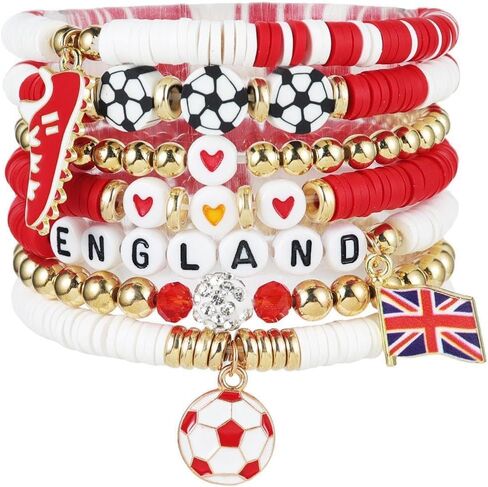 Fuqimanman2020 7 Pcs Soccer Game Day Heishi Clay Beaded Bracelets World Soccer Cup Team Color Bracelets for Women in Kuwait