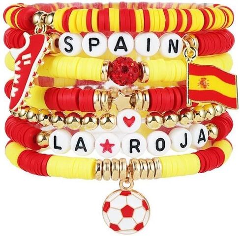 Fuqimanman2020 7 Pcs Soccer Game Day Heishi Clay Beaded Bracelets World Soccer Cup Team Color Bracelets for Women in Kuwait