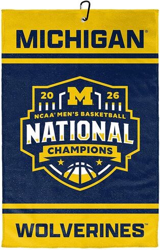 Michigan Wolverines 2026 NCAA Basketball National Champions Golf Towel Microfiber with Aluminum Clip Championship Design, Officially Licensed, 16 x 24 inches in Kuwait