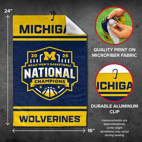 Michigan Wolverines 2026 NCAA Basketball National Champions Golf Towel Microfiber with Aluminum Clip Championship Design, Officially Licensed, 16 x 24 inches in Kuwait