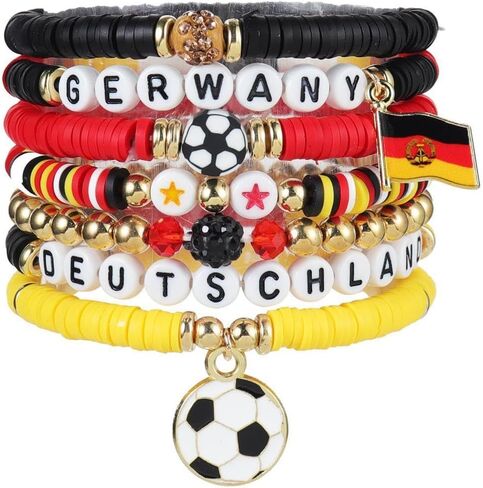 Fuqimanman2020 7 Pcs Soccer Game Day Heishi Clay Beaded Bracelets World Soccer Cup Team Color Bracelets for Women in Kuwait