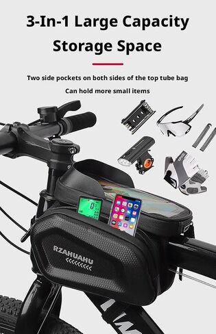 Waterproof Hard Shell Bike Frame Bag, Touch Screen MTB Front Tube Bag Cycling Phone Storage Pouch,Gift for Dad/Men in Kuwait