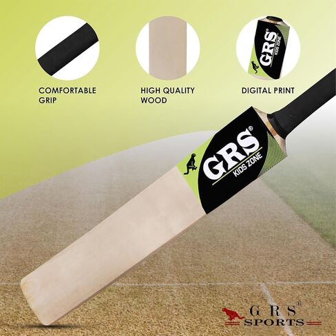 GRS Kids Zone Popular Willow Cricket Bat with Wicket Set & 1 Tennis Ball for Kids (Size 3, Age 6-10 Years) Multicolor in Saudi Arabia