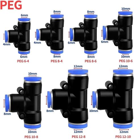 PEG6-4 PEG8-4 PEG8-6 PEG10-6 PEG10-8 PEG12-10 تركيب هوائي يقلل من أنبوب الهواء غير المتساوي T نوع 3-Way Slip Lock Air Pipe(PEG 12-8) in Kuwait
