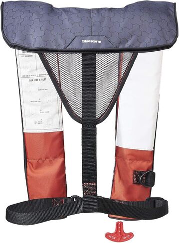 BLUESTORM Cirrus 26 سترة نجاة قابلة للنفخ PFD للبالغين (أسمر أسطوري) | وافق خفر السواحل الأمريكي (USCG) على سترة النجاة الأوتوماتيكية ذات النفخ الذاتي مع التجاوز اليدوي in Kuwait