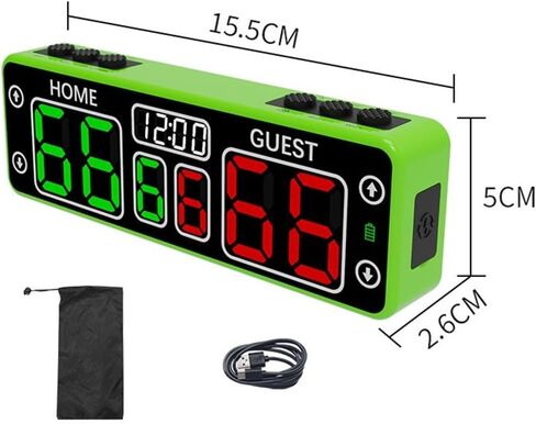 Rechargeable Electronic LED Scoreboard with ABS Housing, Magnetic Back and Wall/Table Mount Options, 6 Rubber and 4 Touch Buttons for Scoring and Timing, Up to 24 Hours Use(green) in Kuwait